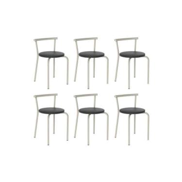 Imagem de Banqueta Sala De Jantar 105 Kit 6 Uni Prata/courano Preto - Carraro