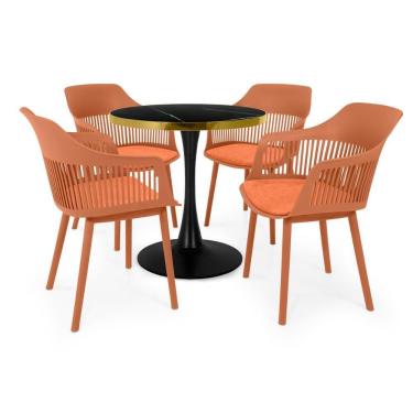 Imagem de Conjunto Mesa De Jantar Redonda Majestic 70cm Preta Com 4 Cadeiras Estofadas Marcela - Marrom