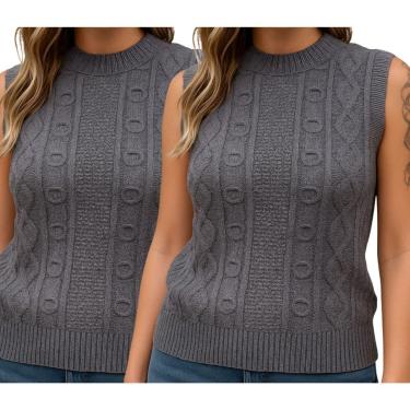 Imagem de Kit 2 Blusas FMF Tricô Chumbo Sem Manga Básica Casual-Feminino