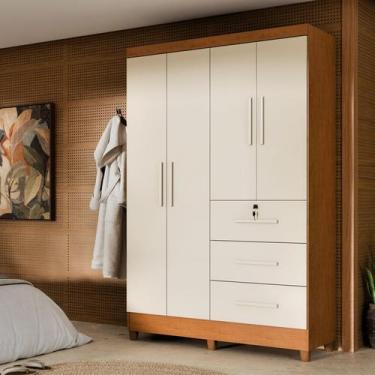 Imagem de Guarda Roupa Casal 4 Portas 3 Gavetas com Chave Mumbai MDP Nature Off 