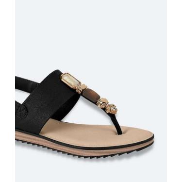 Imagem de Sandália Feminina Rasteira Pedras Sintéticas Modare Pr-18197, 39, Pret