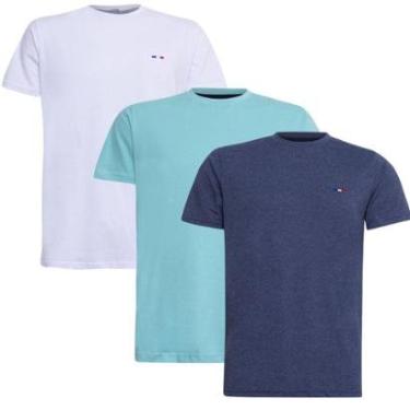 Imagem de Kit Camiseta Industrie Básica Bordada França Clássico  Algodão Premium Masculina 3 peças Cores-Masculino