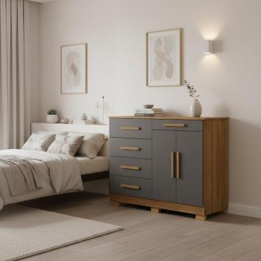 Imagem de Cômoda 5 Gavetas Com Sapateira 2 Portas Nature Alasca