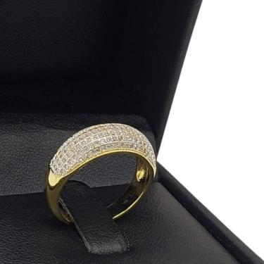 Imagem de Anel Meia Aliança Aparador Cravejado Pavé Banho De Ouro 18k 4639 - Trs