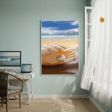Imagem de Quadro Decorativo Concha Marinha Com Pérola-70x50cm