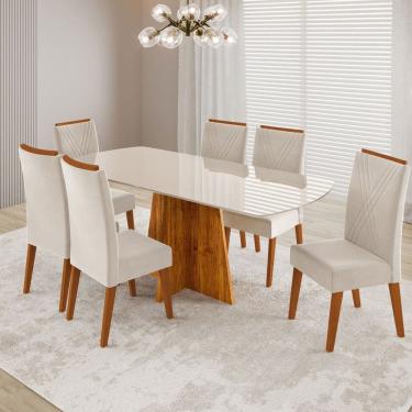 Imagem de Mesa de Jantar 6 Lugares Fill com Vidro  Marrom/Off White/Pastel - Viero Móveis