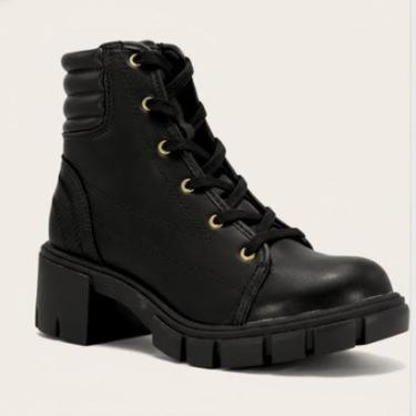 Imagem de Bota Coturno Feminino Cano Curto Conforto Salto Bloco Tratorado Moleca-Feminino