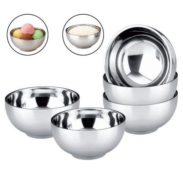 Imagem de Kit 5 Tigelas Inox Lisa Dupla Camada 14CM para Petiscos, Sobremesa e Porções em Aço Inox Inox Losan
