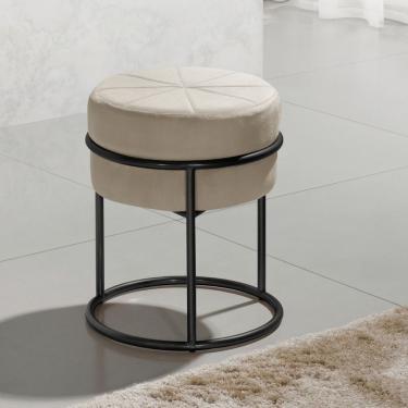 Imagem de Puff Banqueta Riad Redondo com Assento em Espuma Revestimento em Veludo Bege para Salas e Recepção