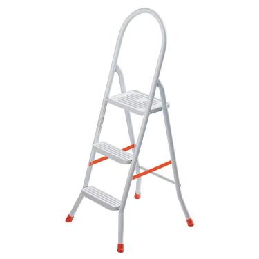 Imagem de Escada Doméstica Maxiutil 3 Degraus em Aço Branco com Pés Antiderrapantes Dobrável para Até 120 kg