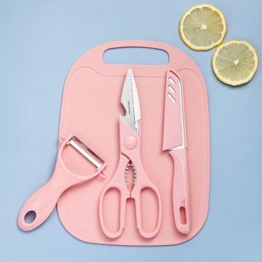Imagem de Kit de Utensílios de Cozinha Kit Jogo de Utensilios 5 Peças para Corte em Aço Inox e Plástico com Tábua Rosa OEM