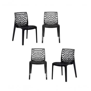 Imagem de Kit 4 Cadeiras Gruvyer Estrutura Plástico Preto para Sala de Jantar Cozinha Jardim Varanda