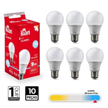 Imagem de Kit 10 Lâmpada Bulbo LED 9W 6500K Bivolt Kian 127V 220V, Bivolt