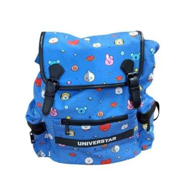 Imagem de Mochila Infantil Miniso Brasil Azul de Costa Tipo Saco Bt21 em Poliéster 32x26x13CM Azul