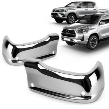 Imagem de Par Ponteira Parachoque Traseiro Hilux 2016 a 2025 Aço Cromado com Fur