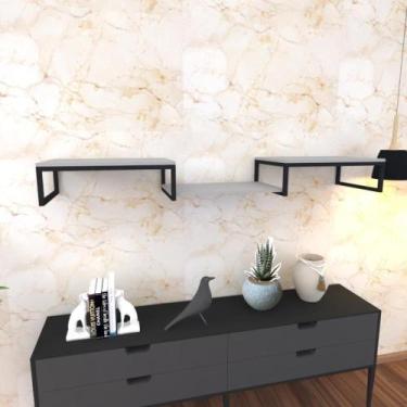 Imagem de Prateleira Industrial Suspensa Estante Parede Nicho Cinza Ferro E Made