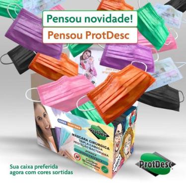 Imagem de Máscara Cirúrgica Tripla Camada Proteção Bacteriana Cores Sortidas Cx 
