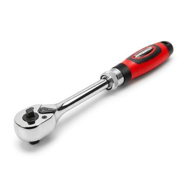 Imagem de Powerbuilt Catraca extensível de tamanho duplo, chave de 1/4 polegada e 3/8 polegada, 72 dentes, balanço de 5 graus, leve, cabo de borracha vermelho - 940926