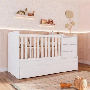 Imagem de Berço Multifuncional Americano Bicama Gaveteiro Cléo 100% MDF Branco -