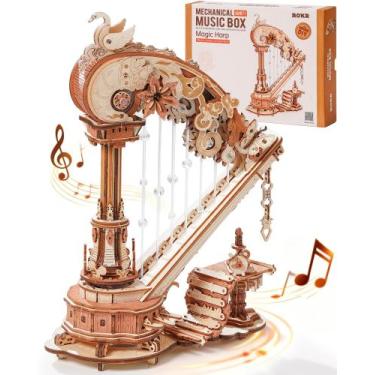 Imagem de Quebra-cabeça 3D ROKR Harpa Caixa de Música - Kit de Montagem para Adu