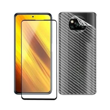 Imagem de Kit Película de Vidro 3D e Película Skin Carbono Para Poco X3, NFC e Pro - Jodda