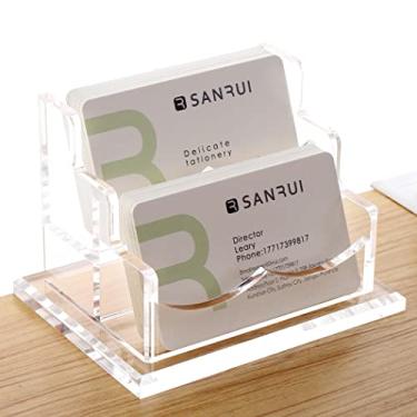 Imagem de Business Card Holder for Desk, Clear Acrylic Cards Organizer for Men and Women, 2 Tier Business Cards Display Stand (2 Slots)…