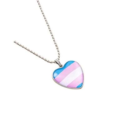 Imagem de Colar Orgulho Trans em formato de Coração Temática LGBTQ+ LGBT Bandeira Transgênero