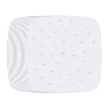 Imagem de 100 peças de forros de frigideira de ar, forros de vaporizador de bambu Vancens, folhas de papel perfurado premium, tapete de cesta antiaderente, perfeito para fritadeiras de ar/vapor/assar/cozinhar, Branco, 8.5 Inches Air Fryer Liners
