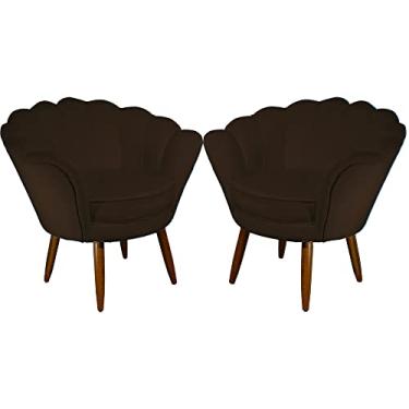 Imagem de Kit 02 Poltronas Decorativa Pétala Pés Palito Suede Marrom - DS Estofados