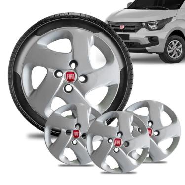 Imagem de Jogo 4 Calota Fiat Mobi Aro 14 Prata Emblema Vermelho