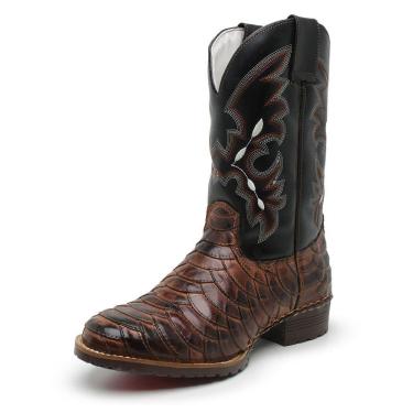 Imagem de Bota Country Texana Couro Cano Longo Bico Redondo JNA SHOES Preta Luxo