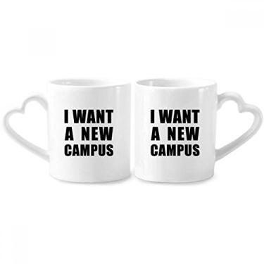 Imagem de Conjunto de canecas de porcelana I Want A New Campus Couple com alça de coração de cerâmica