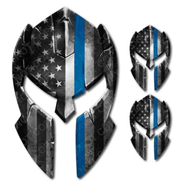 Imagem de Pacote com 3 decalques gladiadores de capacete espartano Molon Labe Thin Blue Line Adesivo de vinil para janela de carro e caminhão Yeti oficial caído da polícia