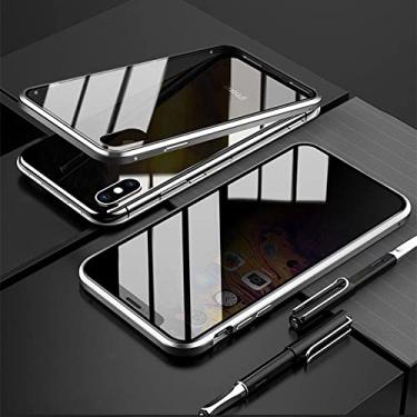 Imagem de Capa de telefone de metal de vidro temperado magnético 360 Magnet Antispy Cover para iPhone XR XS X 11 Pro MAX 8 7 6 plus SE 2020, Sliver, Para iphone 11 pro