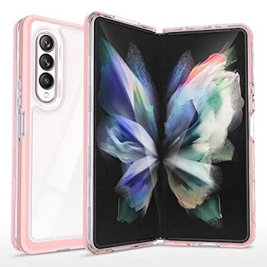Imagem de Capa traseira rígida transparente para Samsung Z Fold 4 para Samsung Z Fold 4 à prova de choque dobrável para fold4 w22, rosa, para Z Fold 3