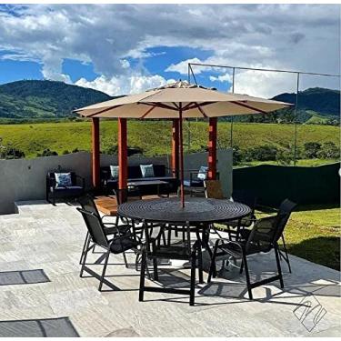 Imagem de Mesa 1,80m ripada giro e 8 cadeiras ombrelone piscina jardim