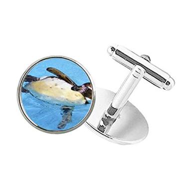 Imagem de DIYthinker Abotoaduras de pino com clipe de punho redondo com imagem da natureza do pinguim da Antártica para natação