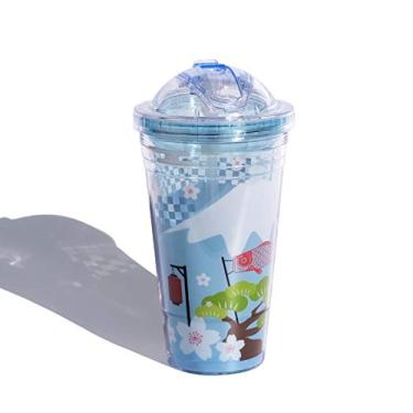 Imagem de Copo de viagem infantil de unicórnio com palha para garota, copo de gelo para freezer, caneca gelada com alça para tampa para piquenique festa aniversário (azul Tóquio, 480 ml)