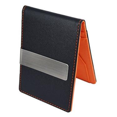 Imagem de guohanfsh Carteira masculina minimalista fina e dobrável de couro com clipe de metal para cartão de crédito e carteira para dinheiro, Laranja, tamanho �nico