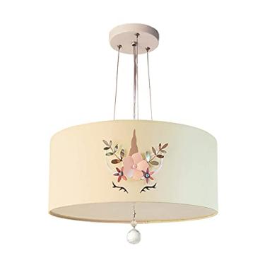 Imagem de Lustre Pendente Infantil Unicórnio Cúpula Crú 30x15 2E27