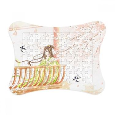 Imagem de Xinghua Swallow Moldura de quebra-cabeça de aquarela estilo chinês Decoração de imagem Enfeite de jogo de quebra-cabeça