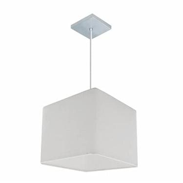 Imagem de Lustre Pendente Quadrado Cúpula Tecido 21/25x25 cm, Vivare Iluminação, Pendente4058 BR, Branco, Pequeno