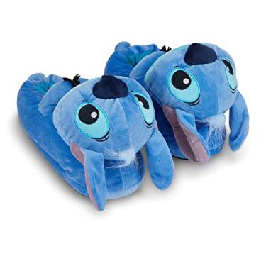 Imagem de Disney Ladies Lilo and Stitch Slippers - Ladies Classic Lilo and Stitch Big Face Plush Slippers Lilo and Stitch 3D Plush Slippers (Blue, 9/10)