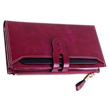 Imagem de BYKOINE Carteira feminina PU sólida porta-cartão grande bolsa de viagem bolsa feminina (StyleB, roxo)