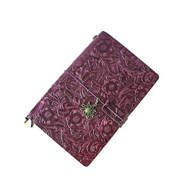 Imagem de aoaoway Diário de couro recarregável, caderno feito à mão com marcador de livro para homens e mulheres, caderno vintage perfeito para escrever, presentes, viajantes (roxo, A5)