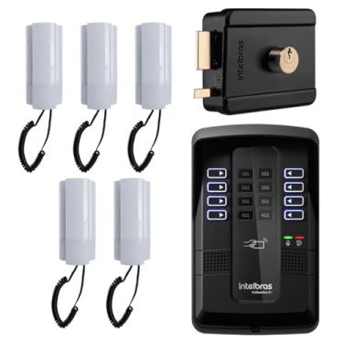 Imagem de Porteiro Eletrônico Coletivo 8 Pontos Intelbras Collective 8i Ramais + 5 Interfones TDMI 300 + Fechadura Elétrica FX 500 Intelbras