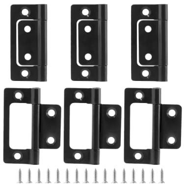 Imagem de Biaungdo 6 dobradiças de porta sem encaixe, dobradiças de 5 cm x 2,5 cm de dobradiças de armário de topo dobrável vintage ferragens para móveis antigos dobradiça de porta com parafusos para porta, janelas, armário, armário (preto)