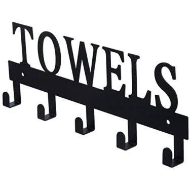 Imagem de Suporte de toalha preto para pendurar sobre a porta, cabide de parede com 5 ganchos, suporte de toalha para quarto, banheiro, hall de entrada, toalha para pendurar no dormitório, roupas, calças, casaco, chave etc.