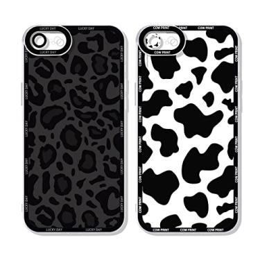 Imagem de RUMDEY Capa de telefone com estampa fofa de vaca e guepardo para iPhone 7/8 / SE de 4,7 polegadas, capas de design de leopardo luxuosas, capas protetoras de silicone macio fino TPU à prova de choque para mulheres e meninas - preto e branco