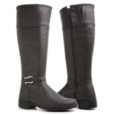 Imagem de Bota Montaria Feminina Cano Longo Salto Baixo Com Ziper Lateral Bico Redondo Confortável e Macia-Feminino